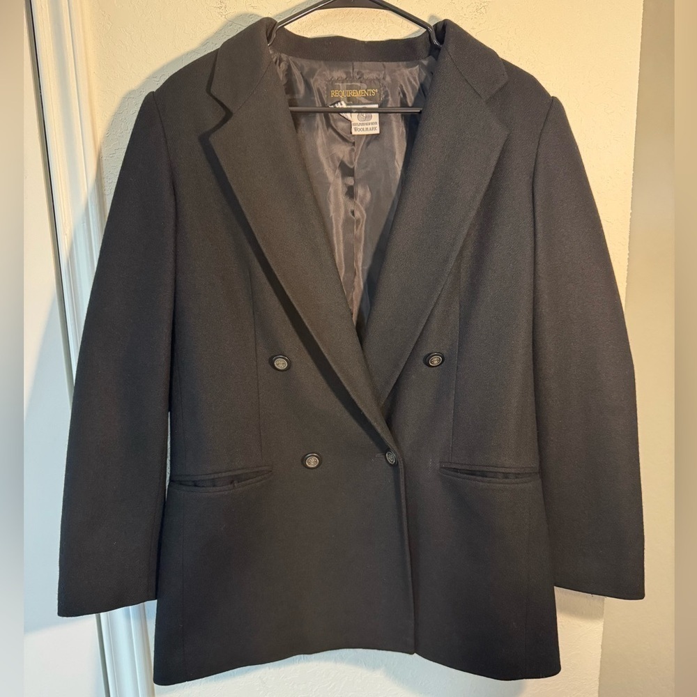 Requirements Vintage 100 Percent Wool Black Oversized Blazer Womens Size 10